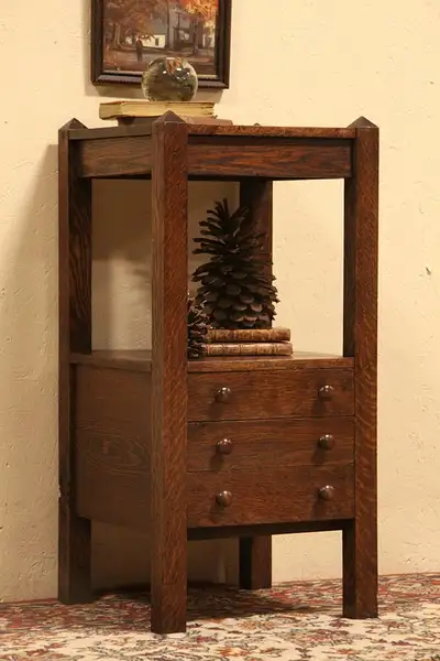 Main image of Arts & Crafts Mission Oak 1900 Nightstand, Bedside or End Table
