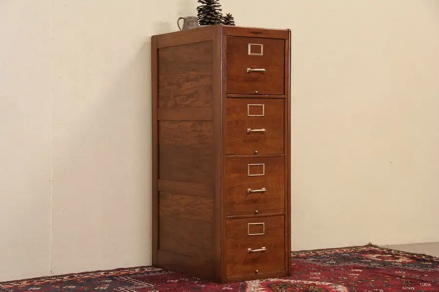 Main image of Yawman & Erbe NY Oak 1920 Antique File Cabinet, 4 Drawers