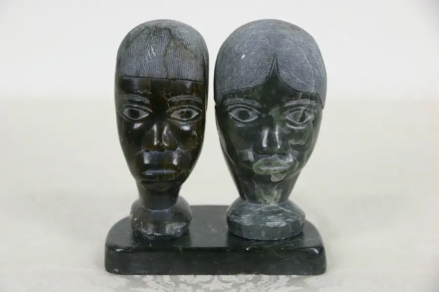 Main image of Inuit Hand Carved Soapstone Sculpture of Pair of Heads