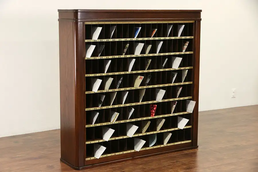 Main image of Oak 1910 Antique Hotel Mailbox & Key Cabinet