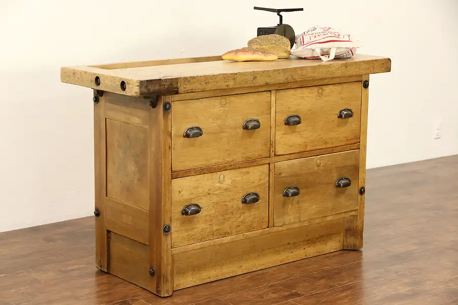 Main image of Maple 1925 Antique Workbench, Kitchen Island or Wine & Cheese Counter