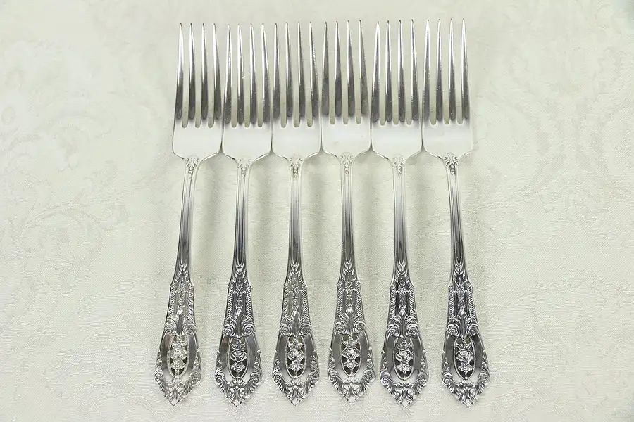 Main image of Set of 6 Sterling Silver 7" Dinner Forks, Rose Point by Wallace