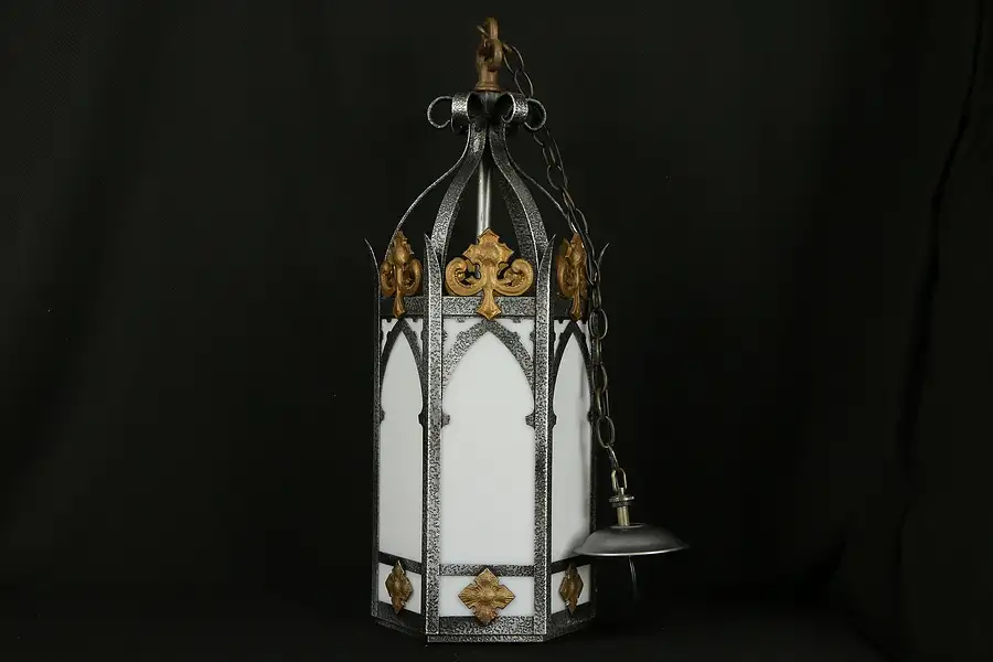 Main image of Gothic Wrought Iron & Brass Vintage Salvage Hexagonal Light Fixture C