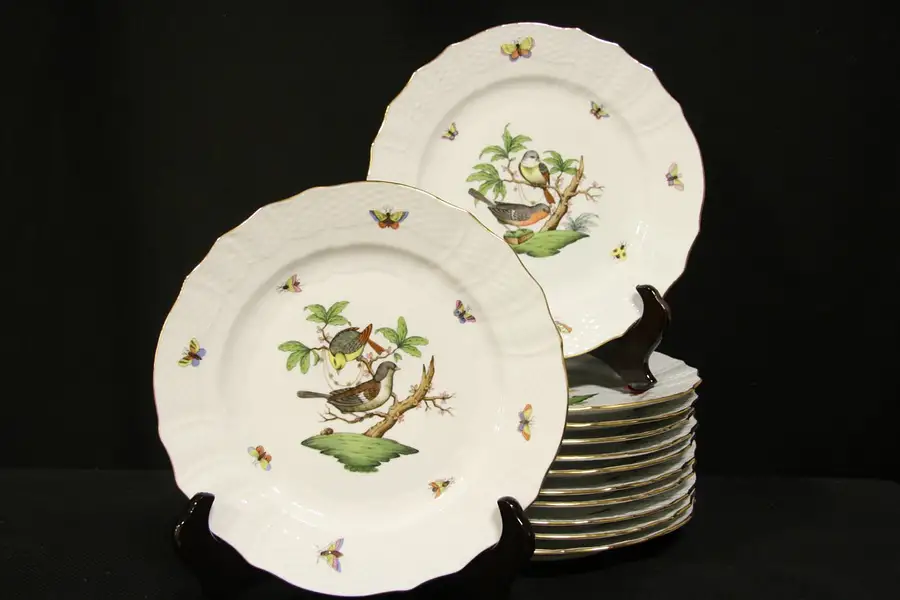 Main image of Herend Rothschild Bird China Set of 12 Service Plates 11"