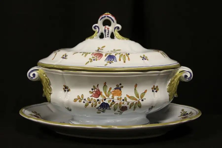 Main image of Italian Hand Painted Faience China Soup Tureen & Platter