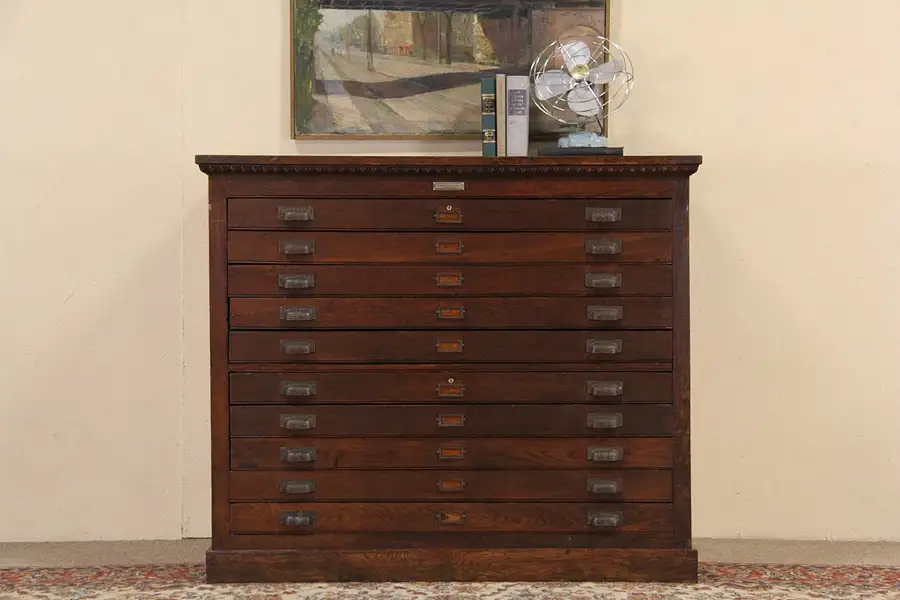 Main image of Akron Woodworking 1900 Antique Oak Map Chest, Document or Print File