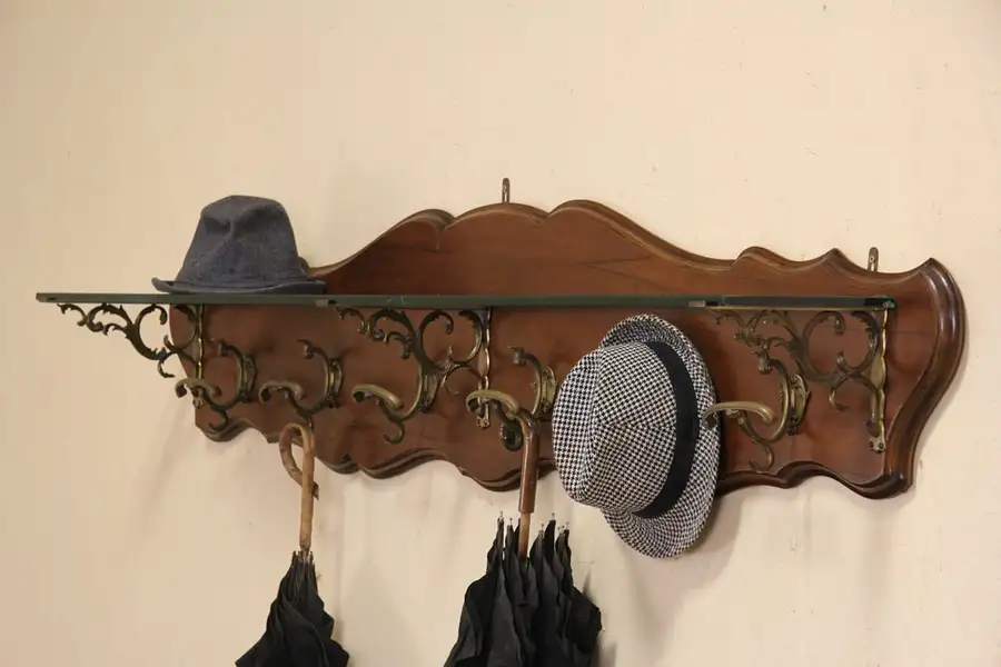 Main image of Italian 1920 Antique Hall Shelf, Coat & Hat Hooks