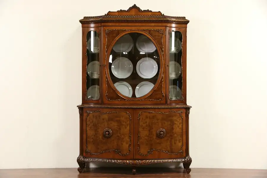 Main image of Romweber Louis XV de Gaulle Carved Breakfront China Display Cabinet