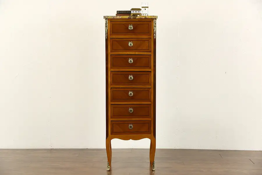 Main image of French 1920 Antique Semainier 7 Drawer Lingerie Chest, Marble Top