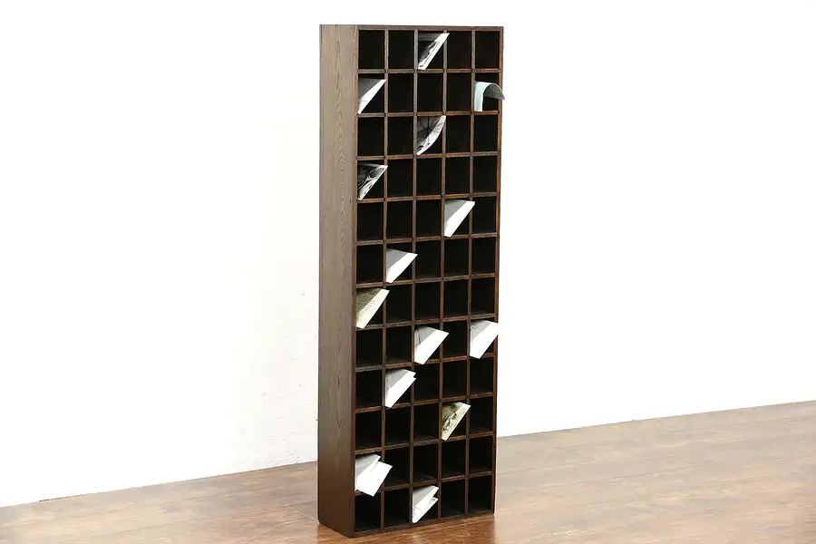Main image of Oak 1900 Antique 60 Cubicle Salvage Mail Box or Wine Rack