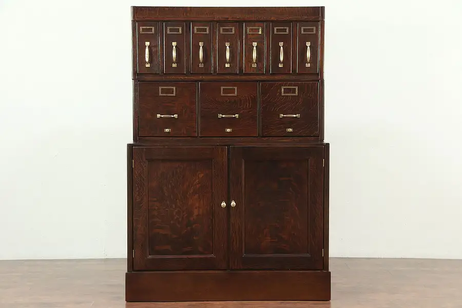Main image of Oak Quarter Sawn Antique 1910 Stacking File, 10 Drawers & Cabinet