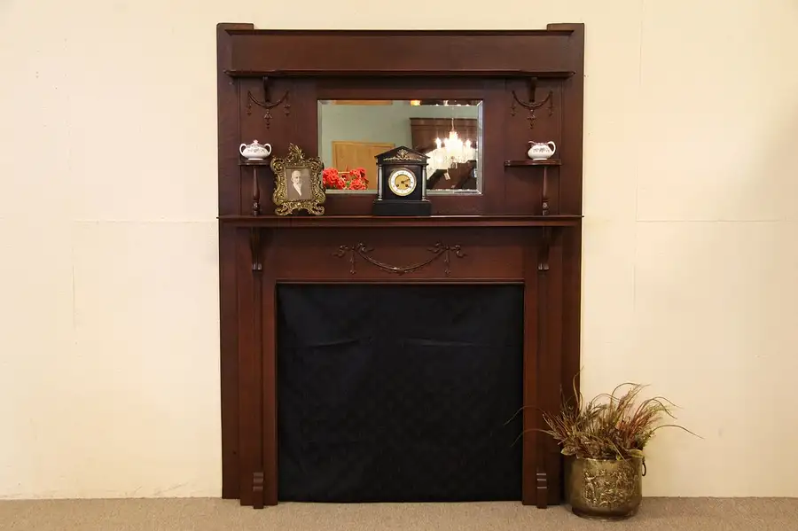 Main image of Victorian Oak Fireplace Mantel Surround, Mirror