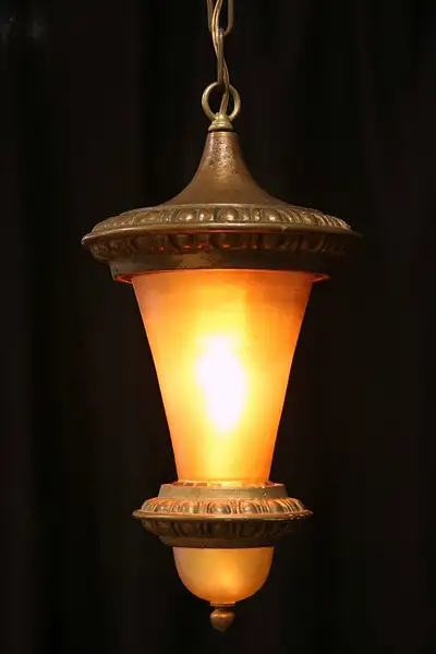 Main image of Quezal Signed 1915 Favrille Art Glass Hanging Lamp or Light