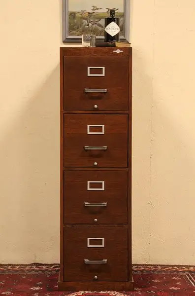 Main image of Globe Wernicke 1930's Oak 4 Drawer File Cabinet