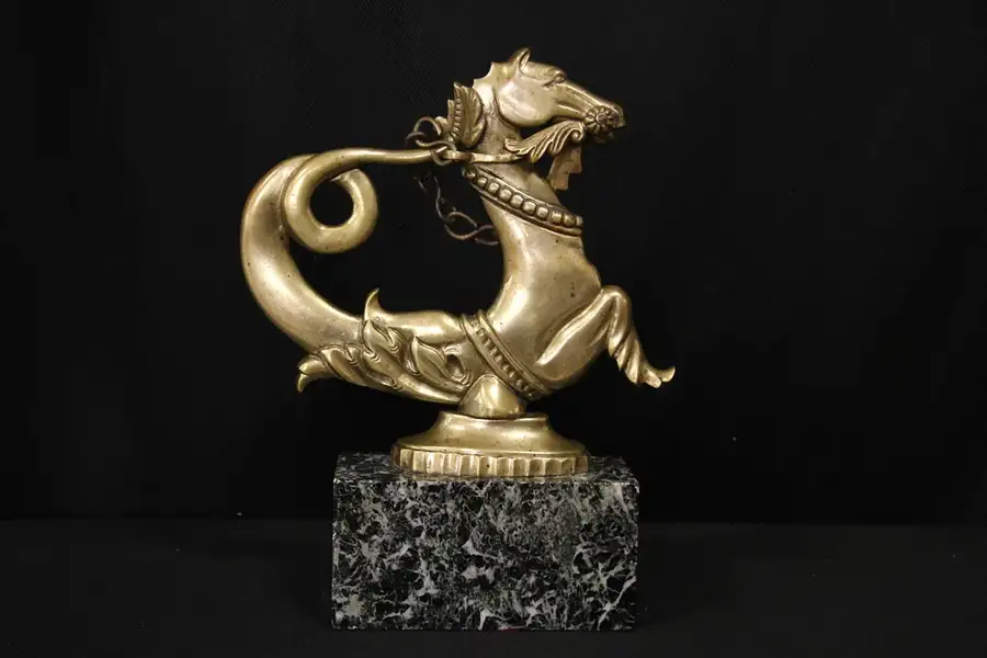 Main image of Venetian Antique Bronze Gondola Horse Oarlock, Fluted, Marble Base