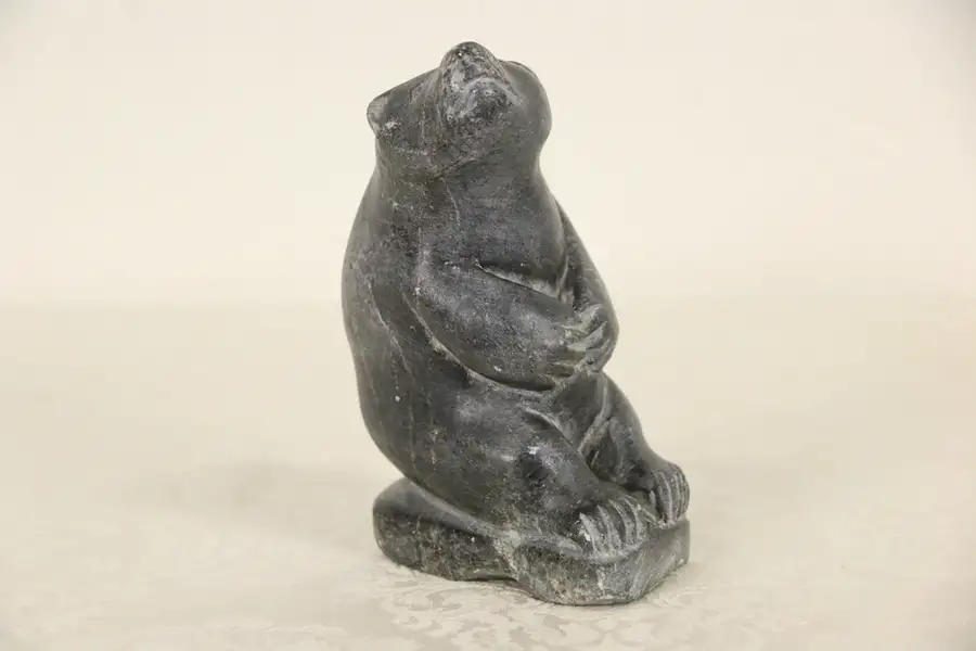 Main image of Inuit Hand Carved Soapstone Seated Bear Sculpture