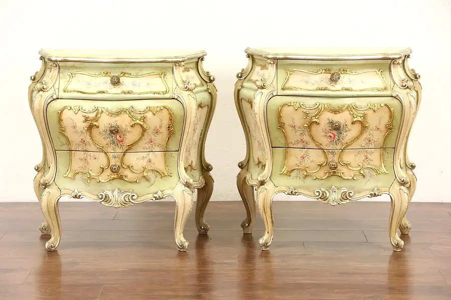 Main image of Pair of Venetian Hand Painted Baroque Vintage Italian Chests or Nightstands