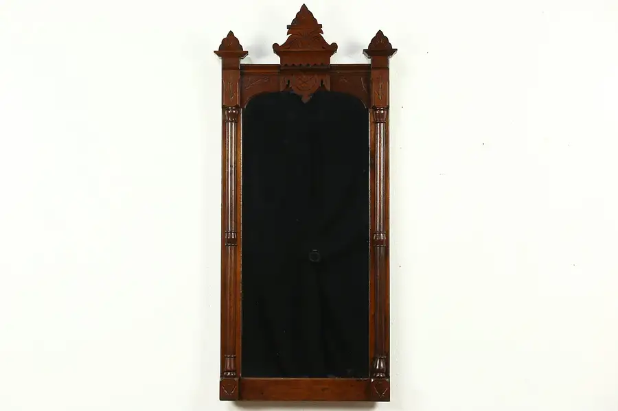 Main image of Victorian Eastlake 1880's Antique Carved Walnut Hall Mirror