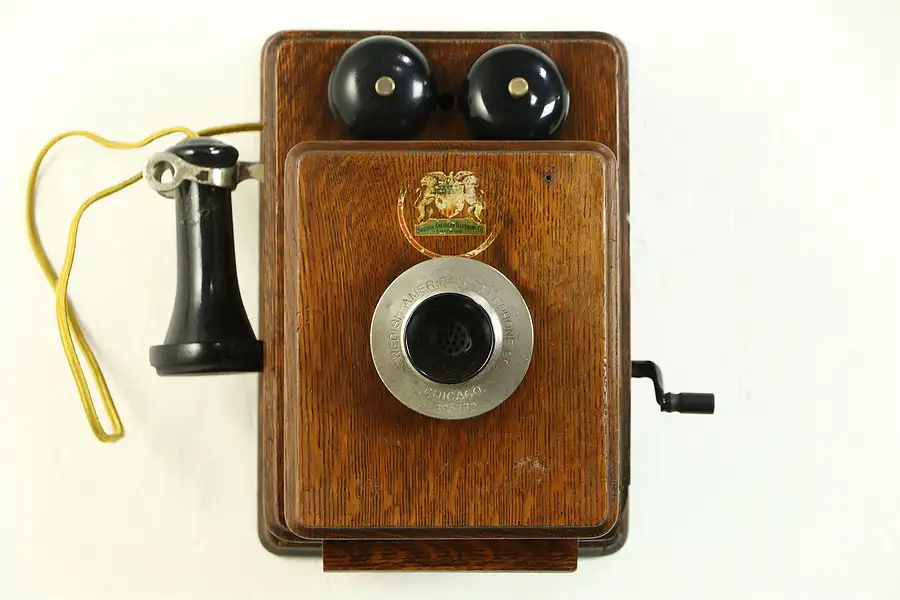 Main image of Swedish American Telephone Co. Chicago Antique Oak Wall Phone