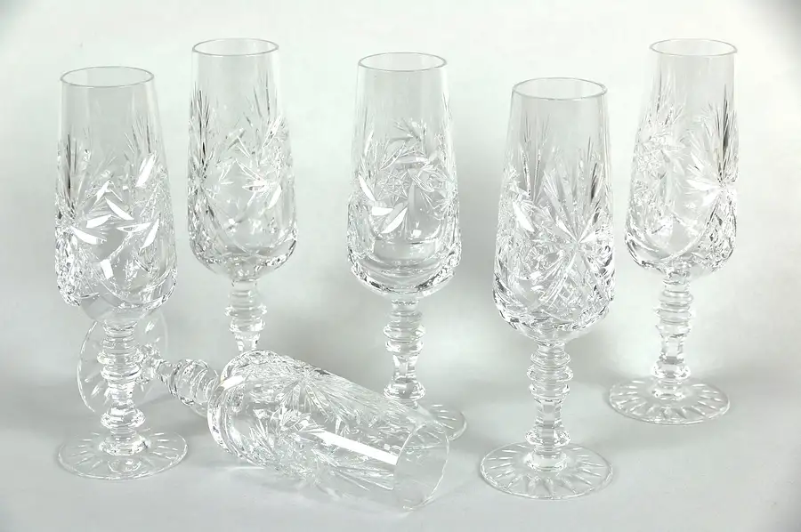 Main image of Colwein by Kristall Neubert Set of 6 Cut Crystal Flute or Champagne Glasses