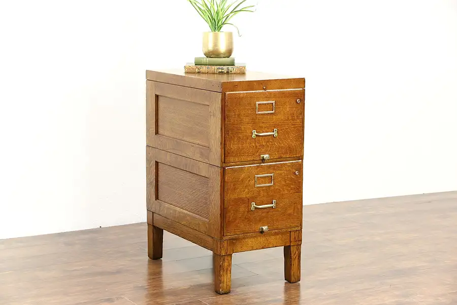 Main image of Oak 1900 Antique 2 Drawer Library or Office File Cabinet, Signed Shaw Walker