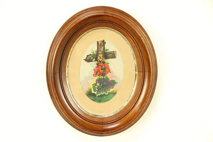 Main image of Victorian Oval Walnut Antique 1850's Portrait Frame, Gold Liner