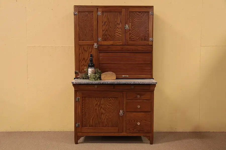 Main image of Sellers Oak Hoosier Cupboard, Roll Top & Flour Bin