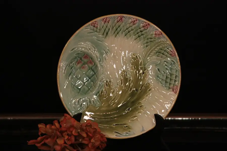 Main image of Victorian Majolica Asparagus, Artichoke Plate, chips