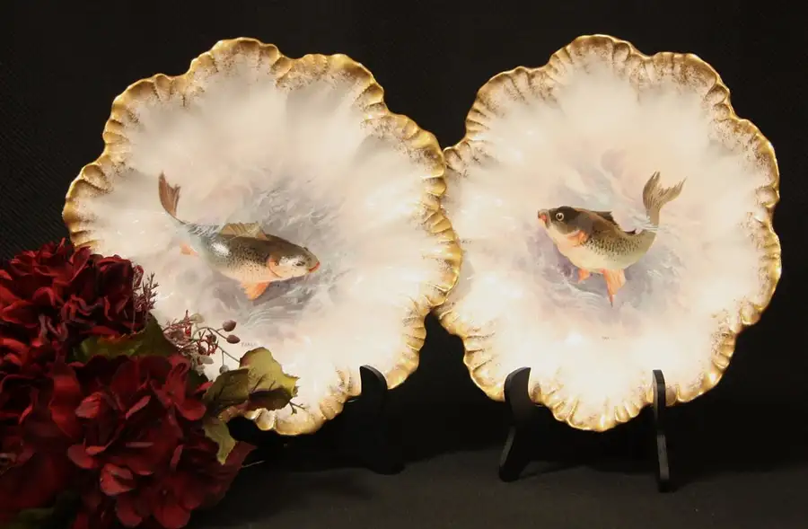 Main image of Pair of Victorian Hand Painted Limoges Fish Plates
