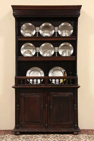 Main image of Walnut 1800's Carved Country Pewter Cupboard