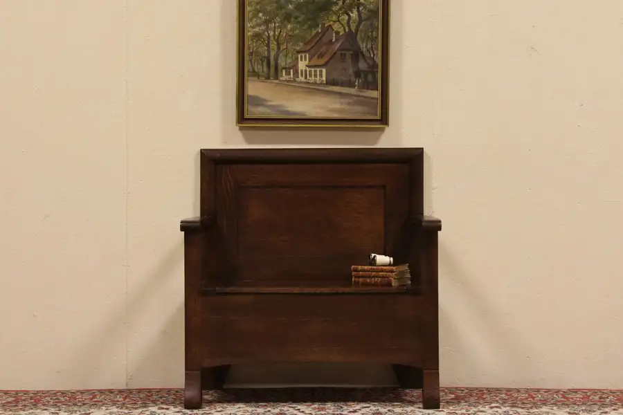 Main image of Arts & Crafts Mission Oak 1900 Antique Hall Bench