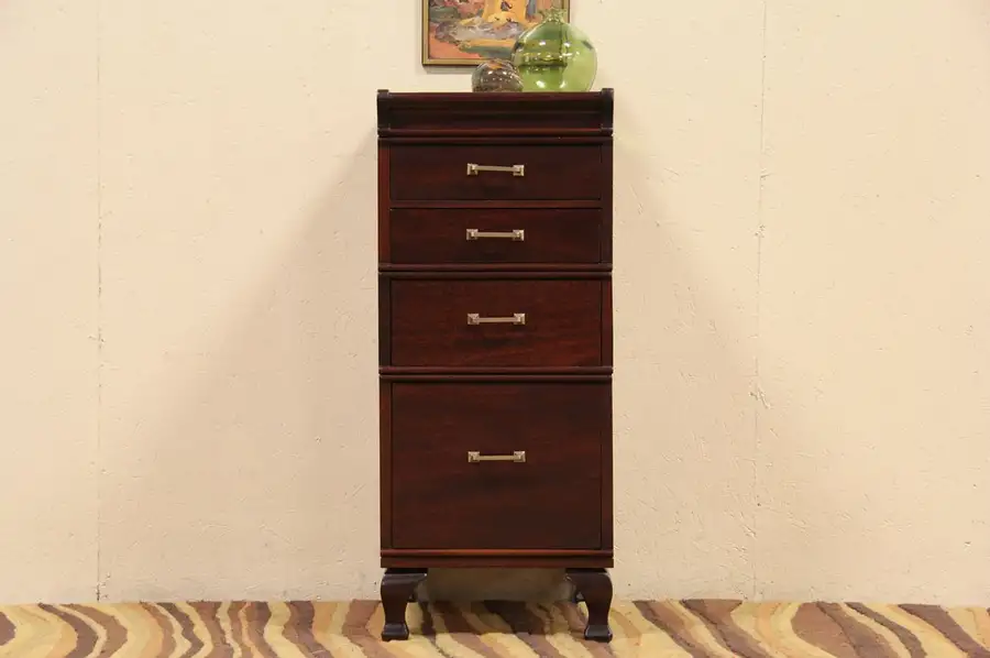 Main image of Mahogany 1910 Antique Desk Side 4 Drawer File Cabinet