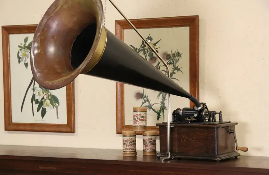 Main image of Edison Cylinder Record Player & Horn, 1910 Era Phonograph