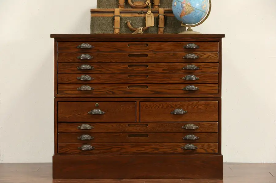 Main image of Oak Stacking 1920's Map Chest or Document File, 8 + 2 Drawers, Signed Hamilton