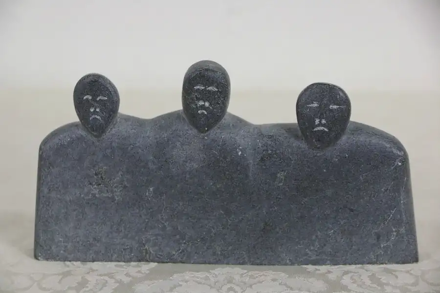 Main image of Inuit Hand Carved Soapstone Abstract Sculpture with Three Heads