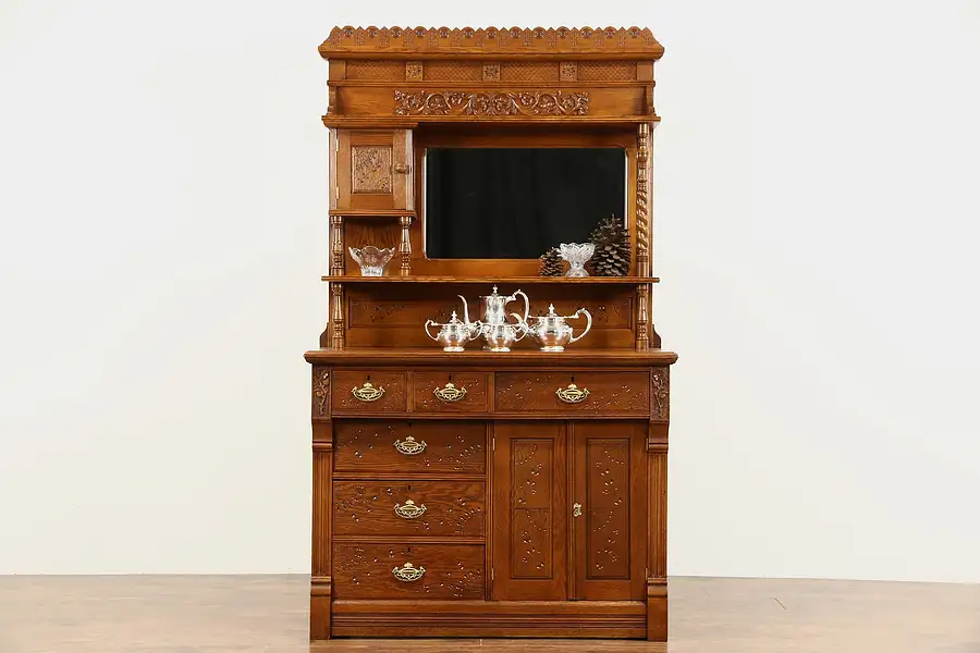 Main image of Victorian Eastlake Oak 1875 Antique Sideboard, Server or Buffet, Gallery