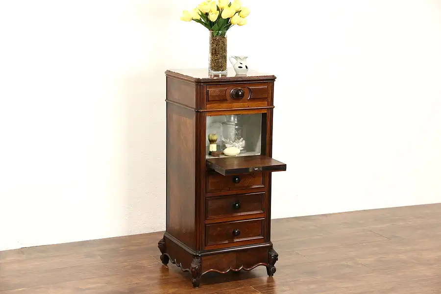 Main image of French Carved Rosewood Marbletop 1890 Antique Nightstand