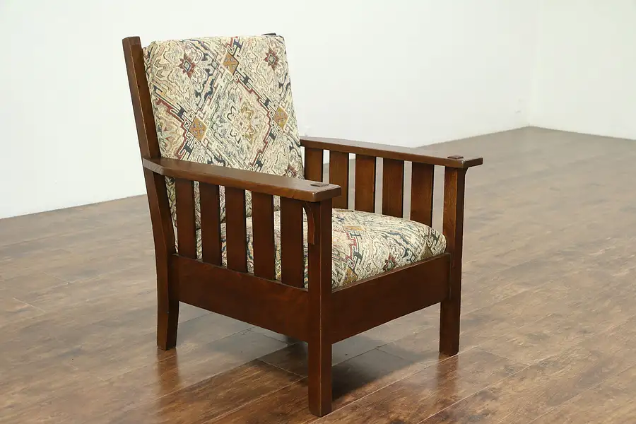 Main image of Arts & Crafts Mission Oak Antique 1905 Craftsman Chair, New Upholstery