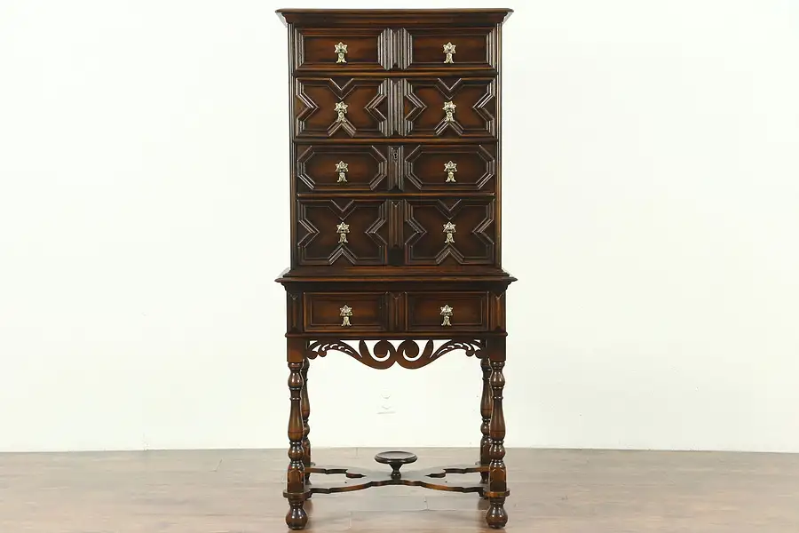 Main image of Tudor Design Antique Walnut Chest with Secretary Desk, Signed Kittinger