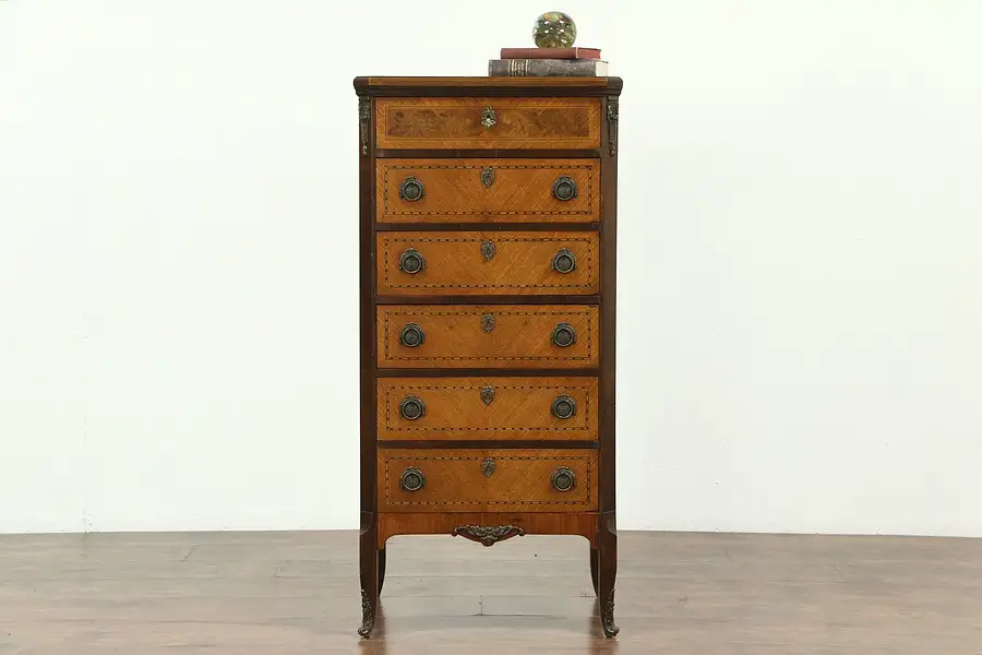 Main image of Marquetry Antique 1910 Lingerie or Jewelry Chest Signed England