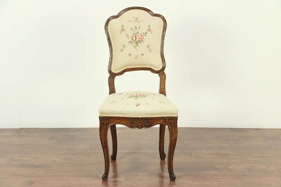 Main image of Country French Antique 1790 Beech Side or Desk Chair, Needlepoint