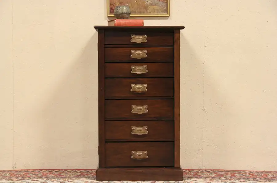 Main image of Maple 7 Drawer Antique 1900 Narrow Chest or File