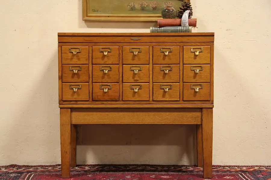 Main image of Library 15 Drawer Oak 1920 Card File Cabinet