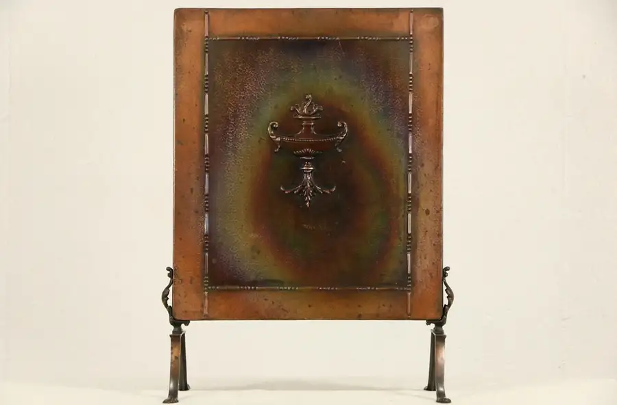 Main image of Arts & Crafts 1900 Antique Hammered Copper Craftsman Fire Screen
