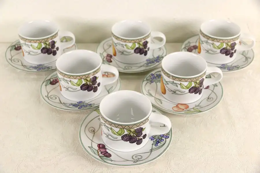 Main image of Set of 6 DANSK PORTUGAL UMBRIAN FRUITS Cup & Saucer Set
