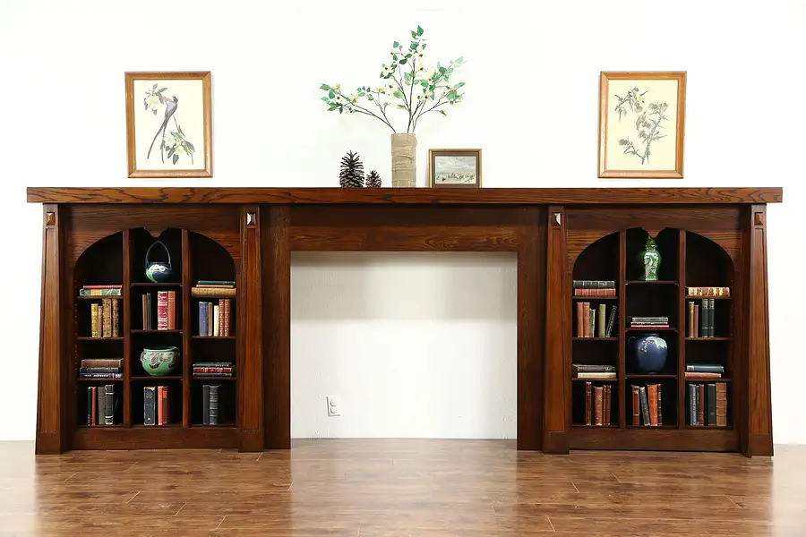 Main image of Arts & Crafts Antique Fireplace Mantel & Bookshelves, Architectural Salvage Wall