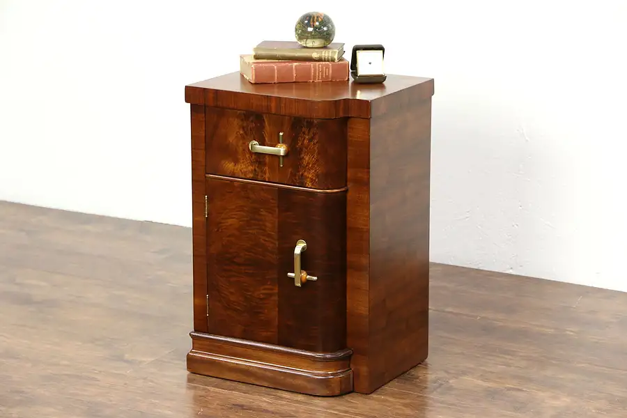 Main image of Art Deco Italian 1930's Vintage Nightstand, Original Bakelite Pulls