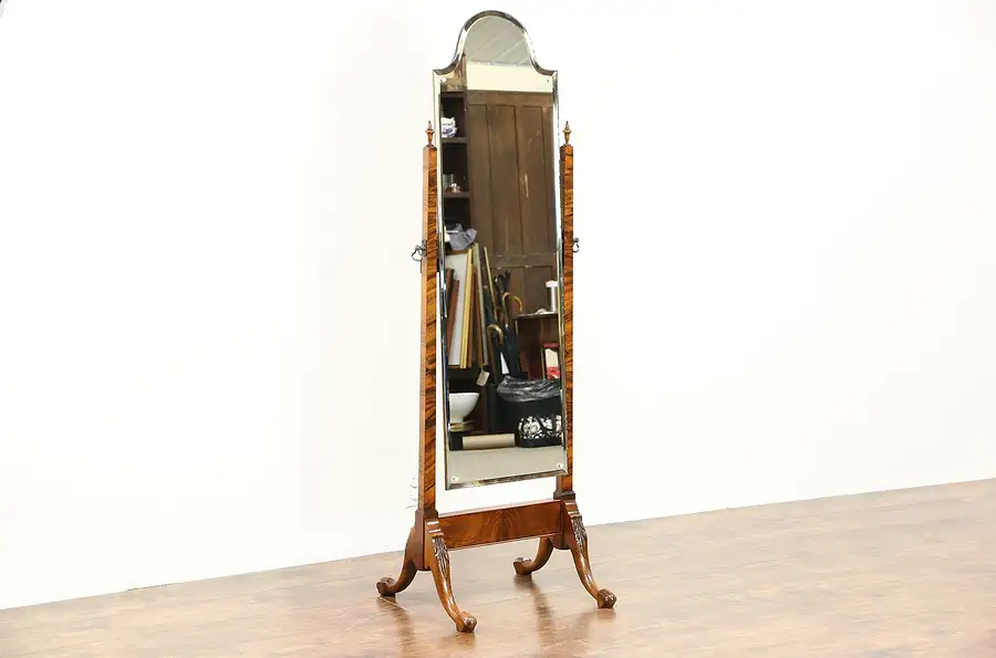 Main image of Dressing or Cheval 1925 Antique Swivel Beveled Mirror, Carved Frame