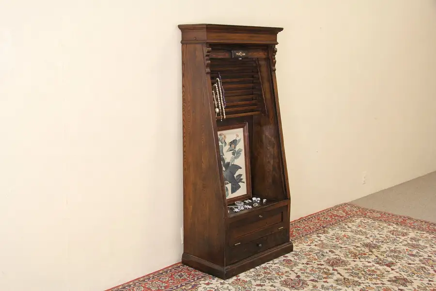 Main image of Railroad Roll Top Ticket Cabinet, St. Paul 1890 Oak Antique