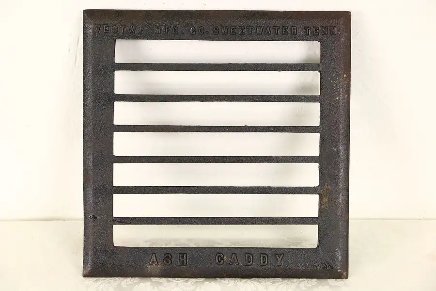 Main image of Fireplace Antique Iron Ash Caddy Grate, Signed Vestal Sweetwater Tenn.